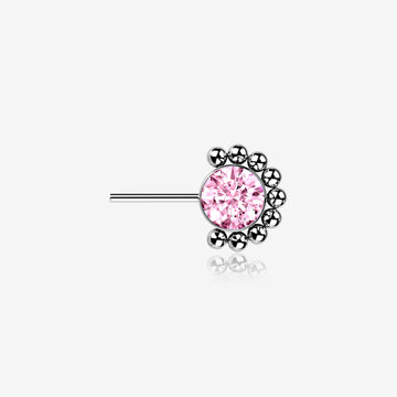 Implant Grade Titanium OneFit Threadless Bali Beaded Floral Sparkle Front Facing Part-Pink